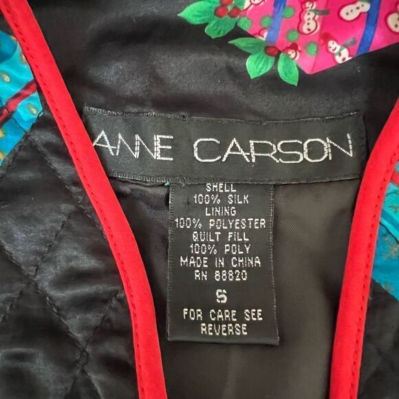 Anne Carson vintage 100% silk Christmas presents print size S toggle closure - Picture 4 of 7